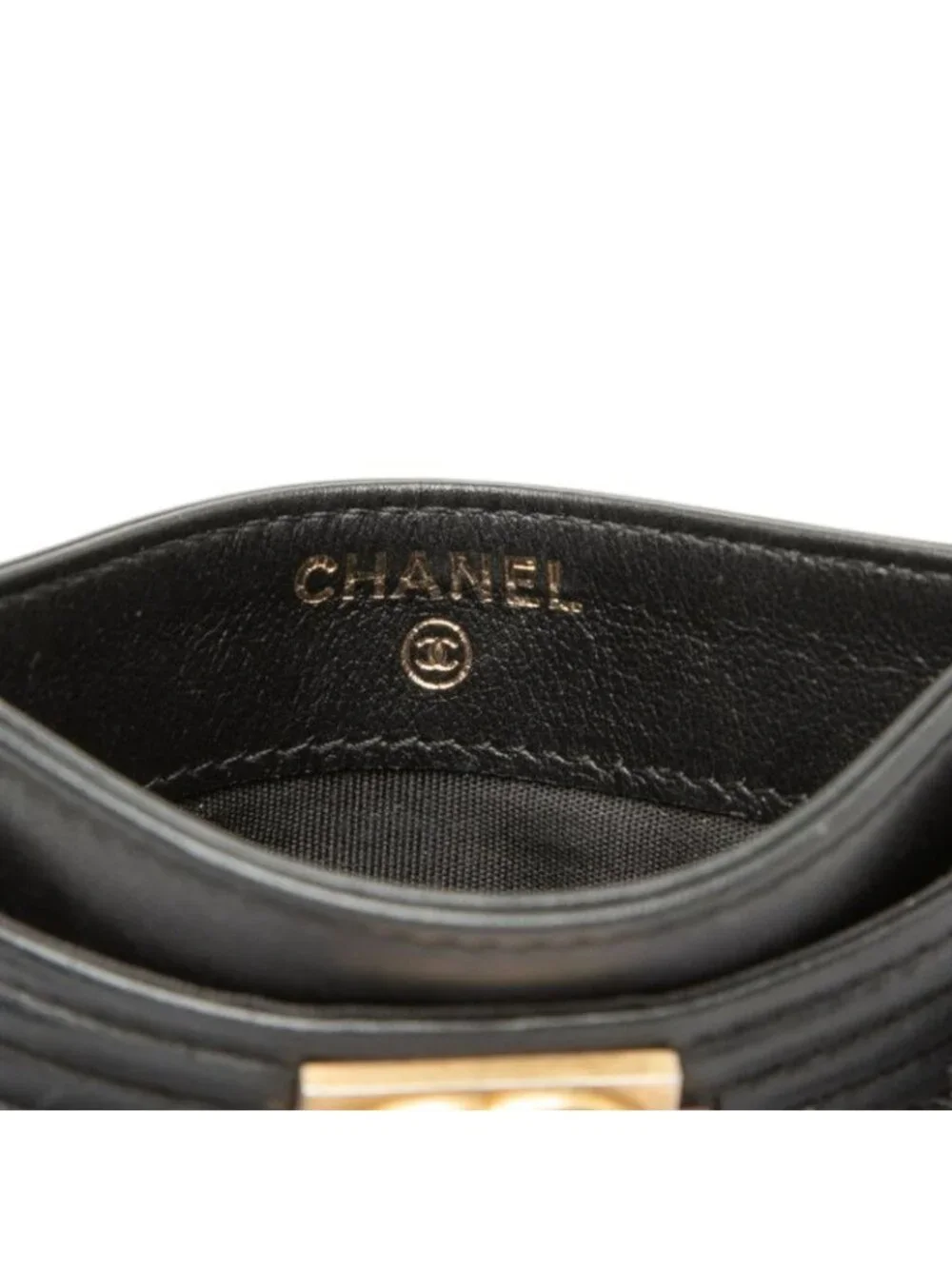 Chanel CC Logo Boy Card Case Black Lambskin